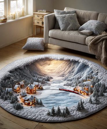 Alpine Snow Track Quilted Round Mat