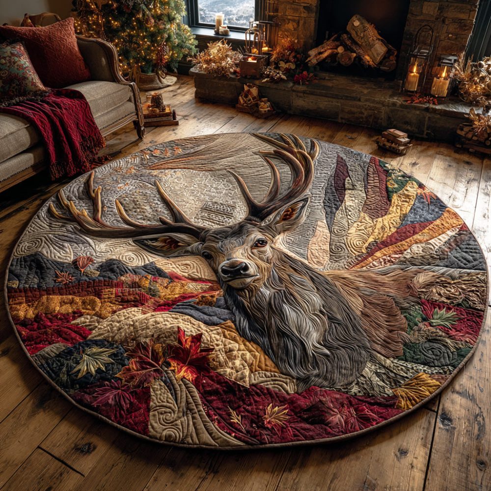 Alpine Stag Quilted Round Mat