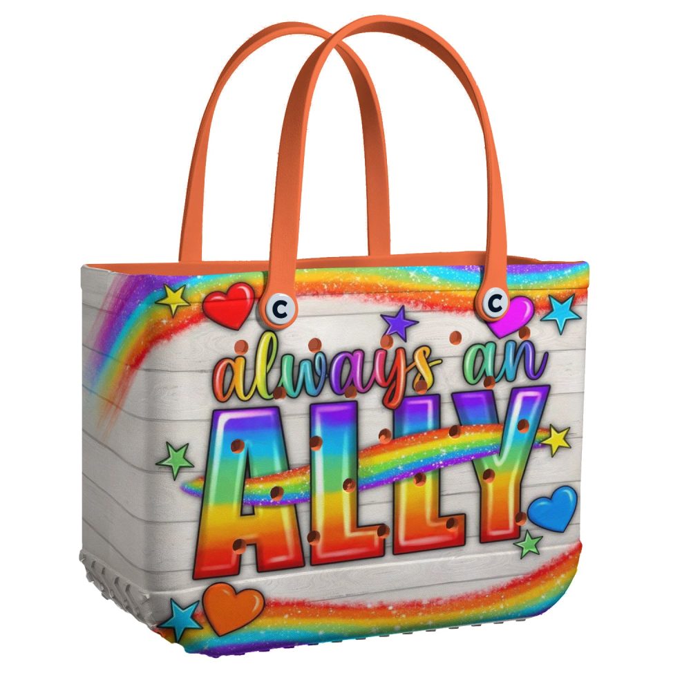 Vibrant 'Always An Ally' Tote Bag - Rainbow Pride Design, Perfect Gift For Supporters