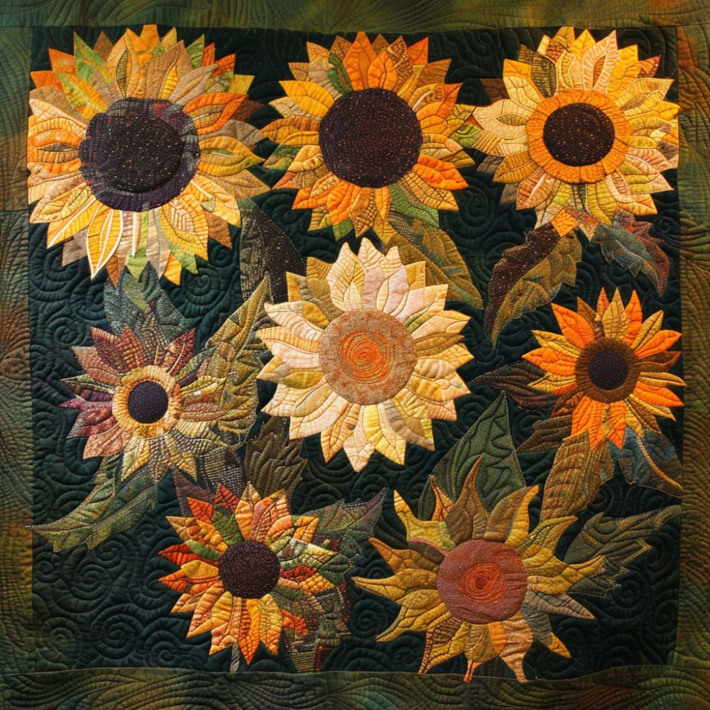 Amber Sunflower Delight Quilted Blanket