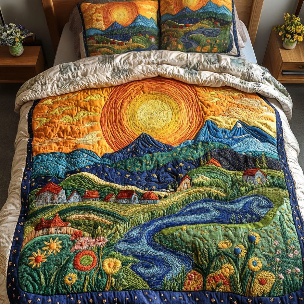 Amber Glow Hills 3-Piece Quilted Bedding Set