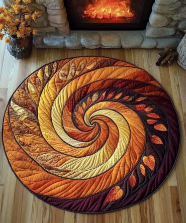 Amber Leaf Spiral Quilted Round Mat
