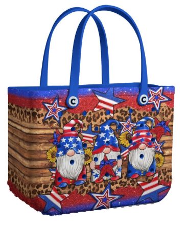 Patriotic Gnome Tote Bag - American Flag Stars & Stripes Design With Leopard Print - Perfect For Holidays & Everyday Use