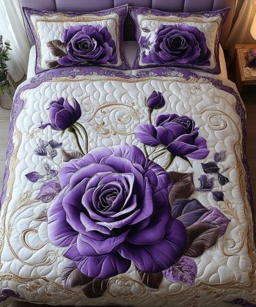 Amethyst Bloom 3-Piece Quilted Bedding Set