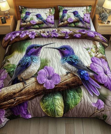 Amethyst Lovebirds 3-Piece Quilted Bedding Set
