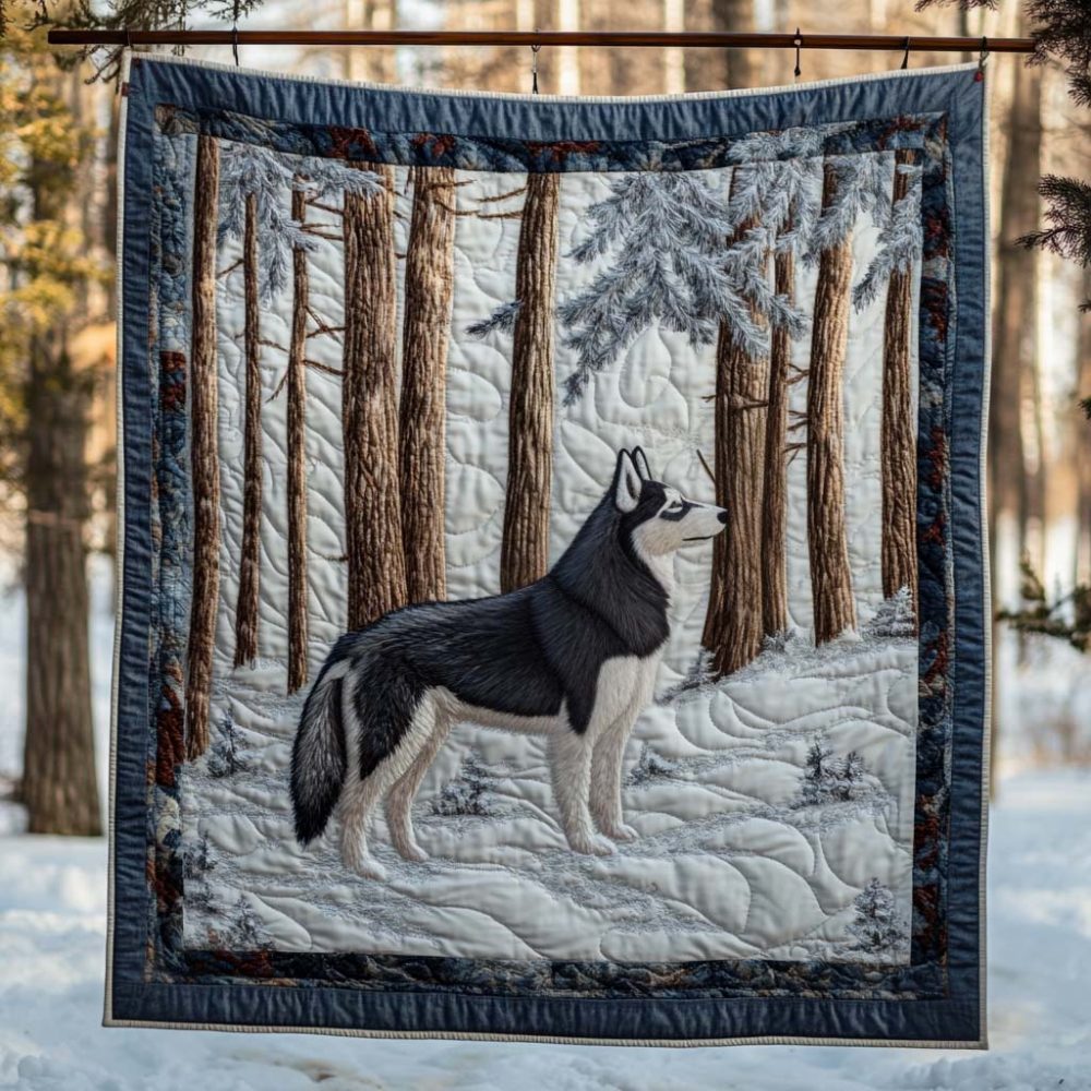 Among The Winter Pines Quilted Blanket