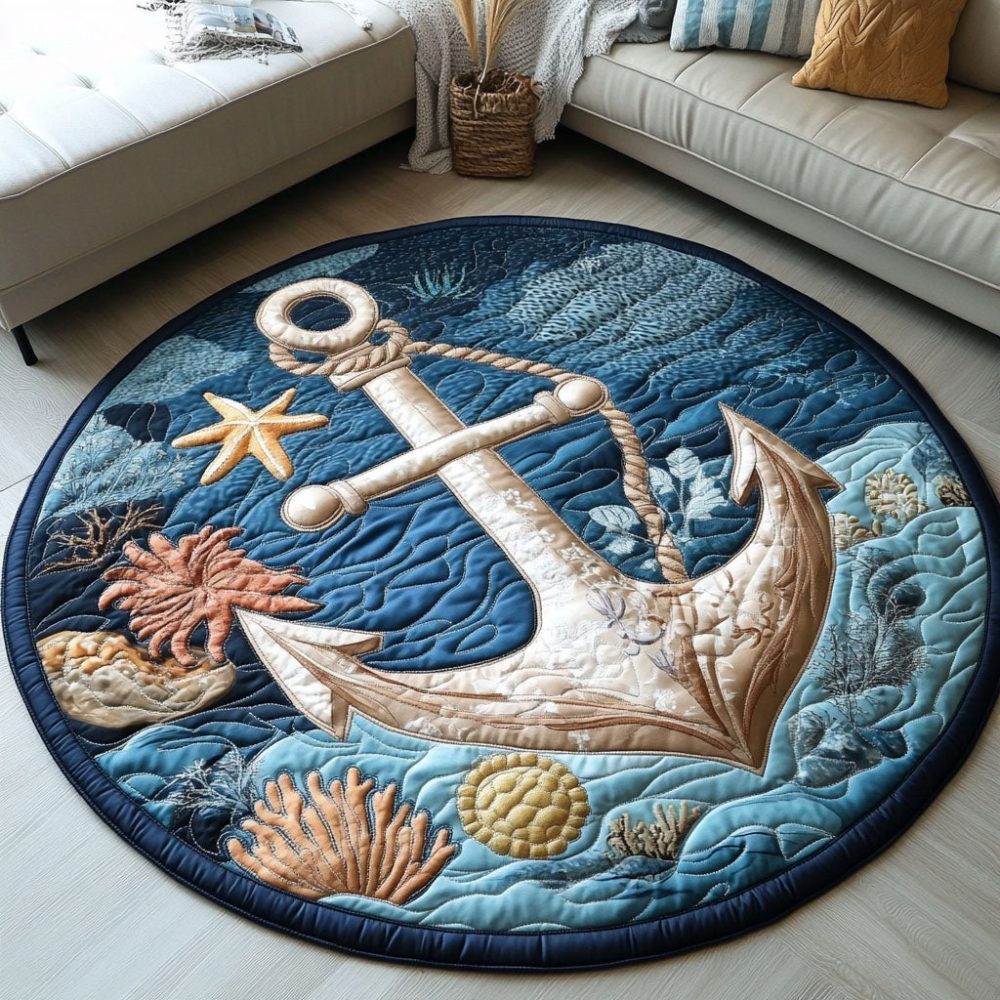 Anchored By The Sea Quilted Round Mat