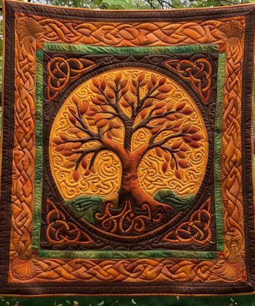 Ancient Celtic Tree Quilted Blanket