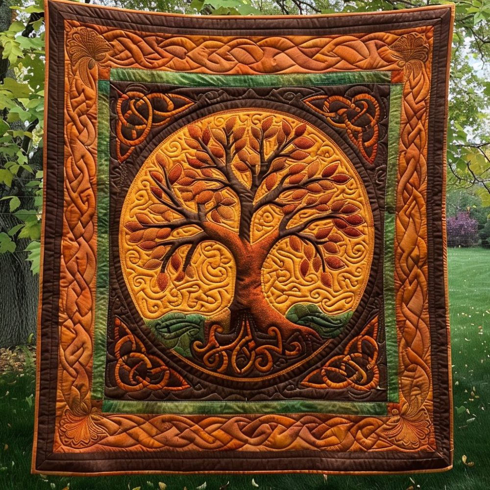 Ancient Celtic Tree Quilted Blanket