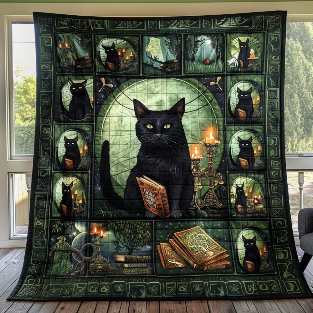 Ancient Magic Black Cats Quilted Blanket
