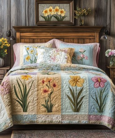 Antique Blossom 3-Piece Quilted Bedding Set