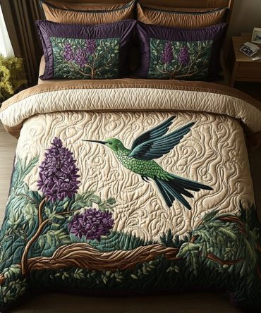 Antique Hummingbird 3-Piece Quilted Bedding Set