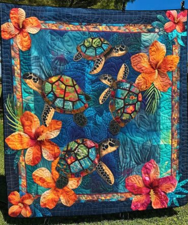 Aqua Turtle Quilted Blanket
