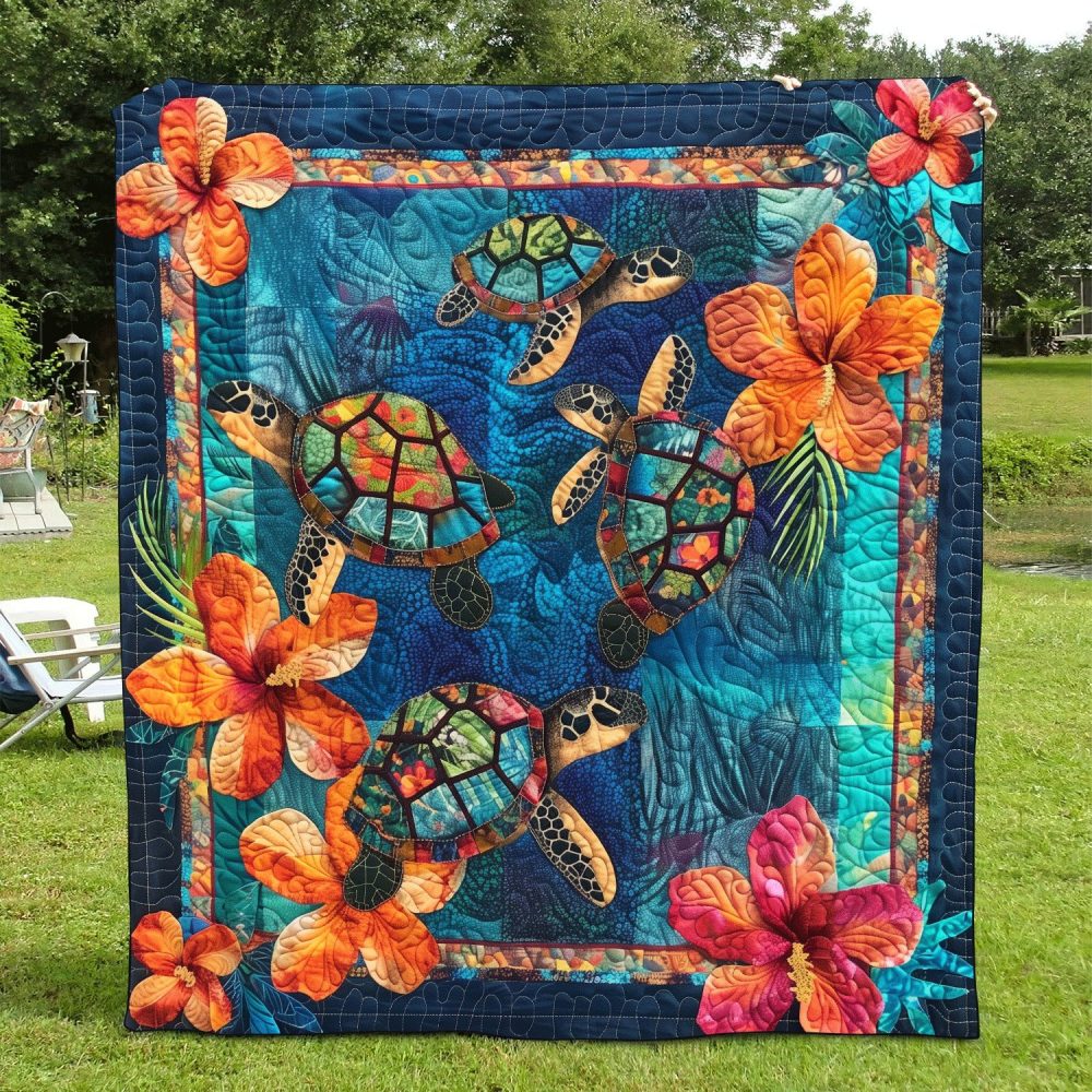 Aqua Turtle Quilted Blanket - Image 2