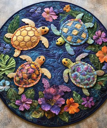 Aqua Bloom Oasis Quilted Round Mat