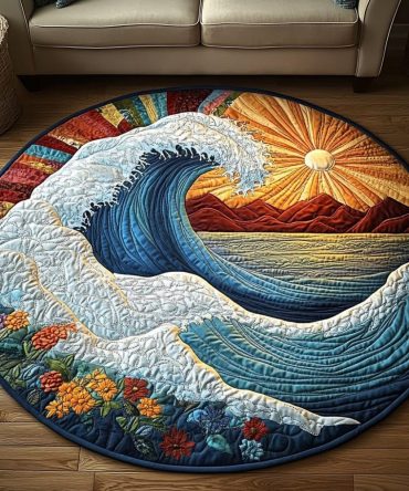 Aqua Horizon Quilted Round Mat