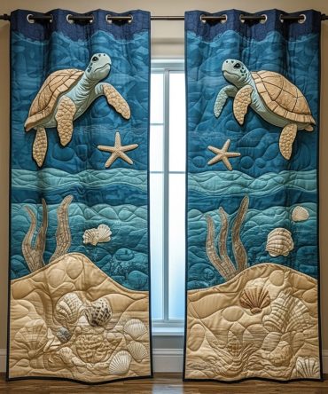 Aqua Shell Quilted Curtains