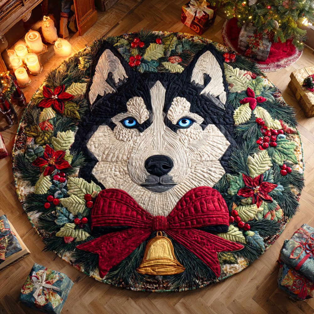 Arctic Husky Quilted Round Mat