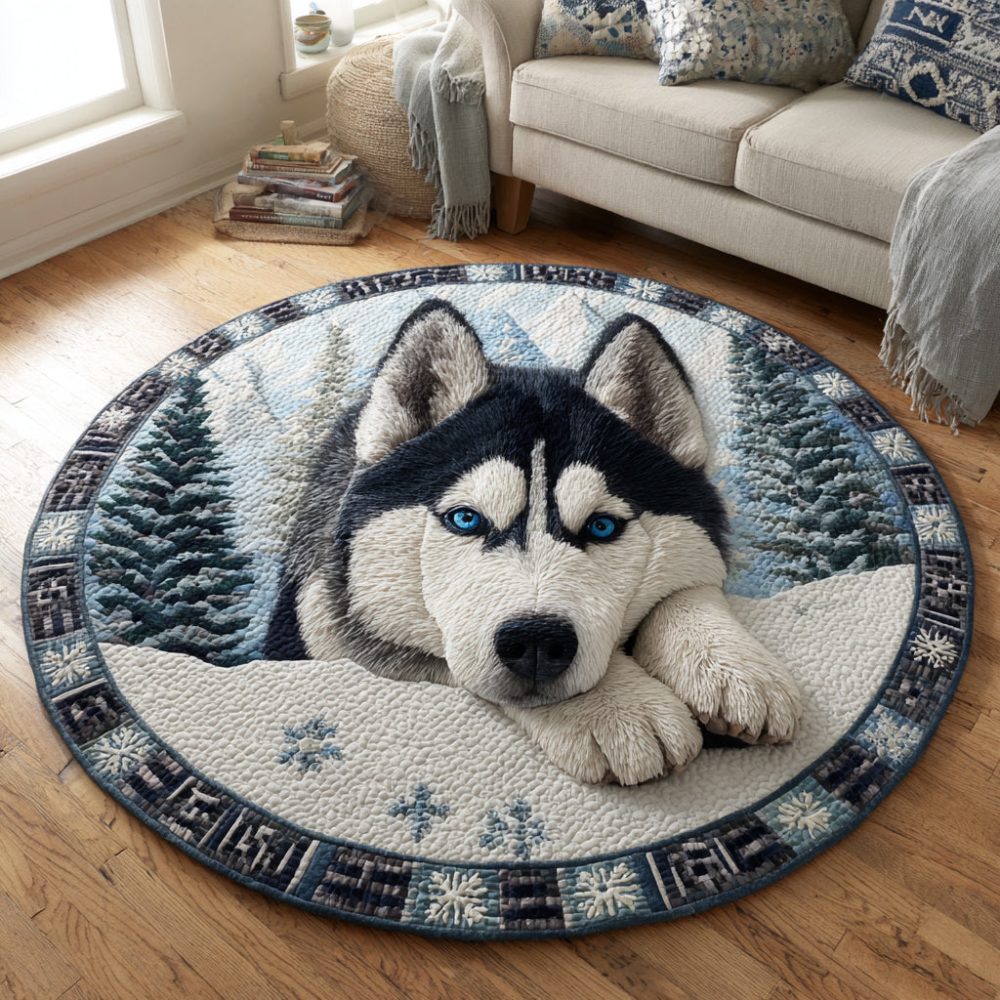 Arctic Husky Slumber Quilted Round Mat