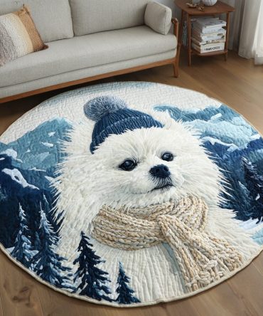 Arctic Pomeranian Quilted Round Mat