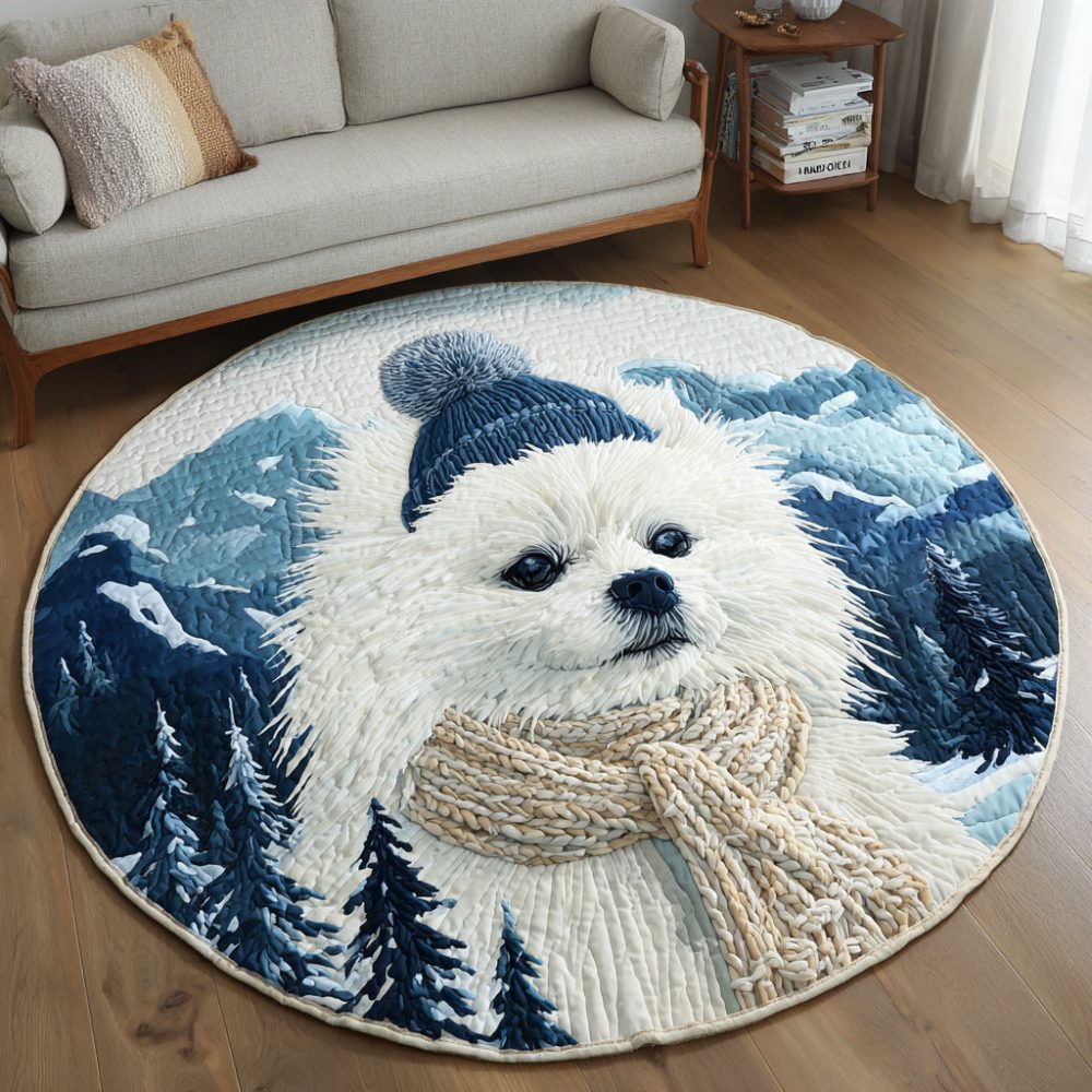 Arctic Pomeranian Quilted Round Mat