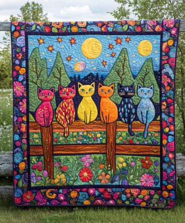 Artistic Night Cat Quilted Blanket