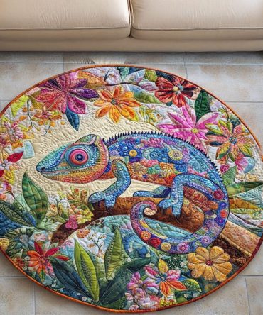Artistic Chameleon Quilted Round Mat