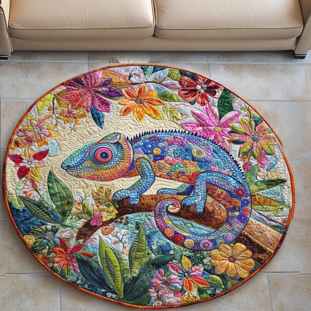 Artistic Chameleon Quilted Round Mat