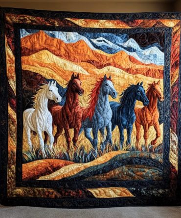 Artistic Running Horse Quilted Blanket