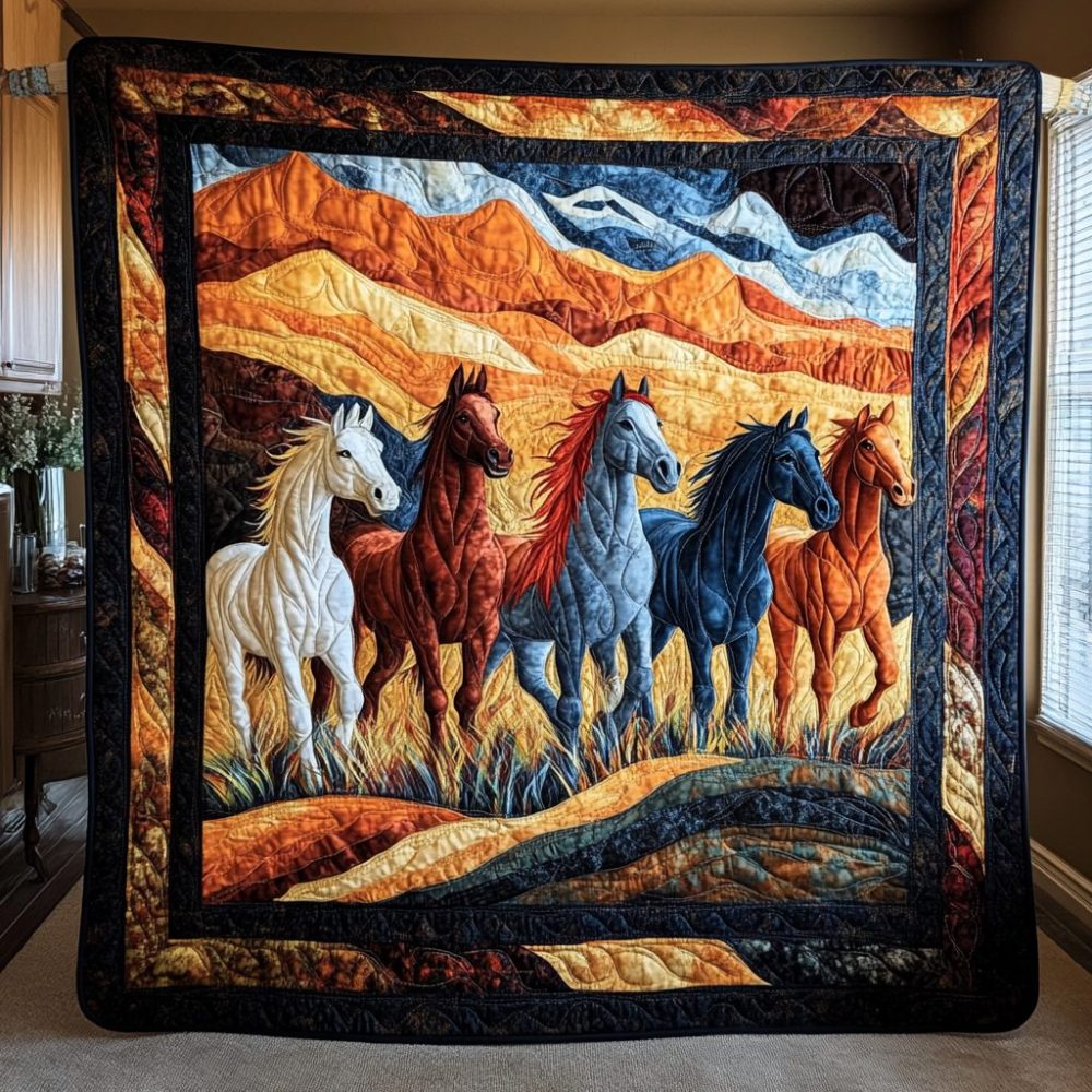 Artistic Running Horse Quilted Blanket