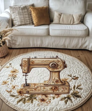 Artistic Sewing Machine Quilted Round Mat