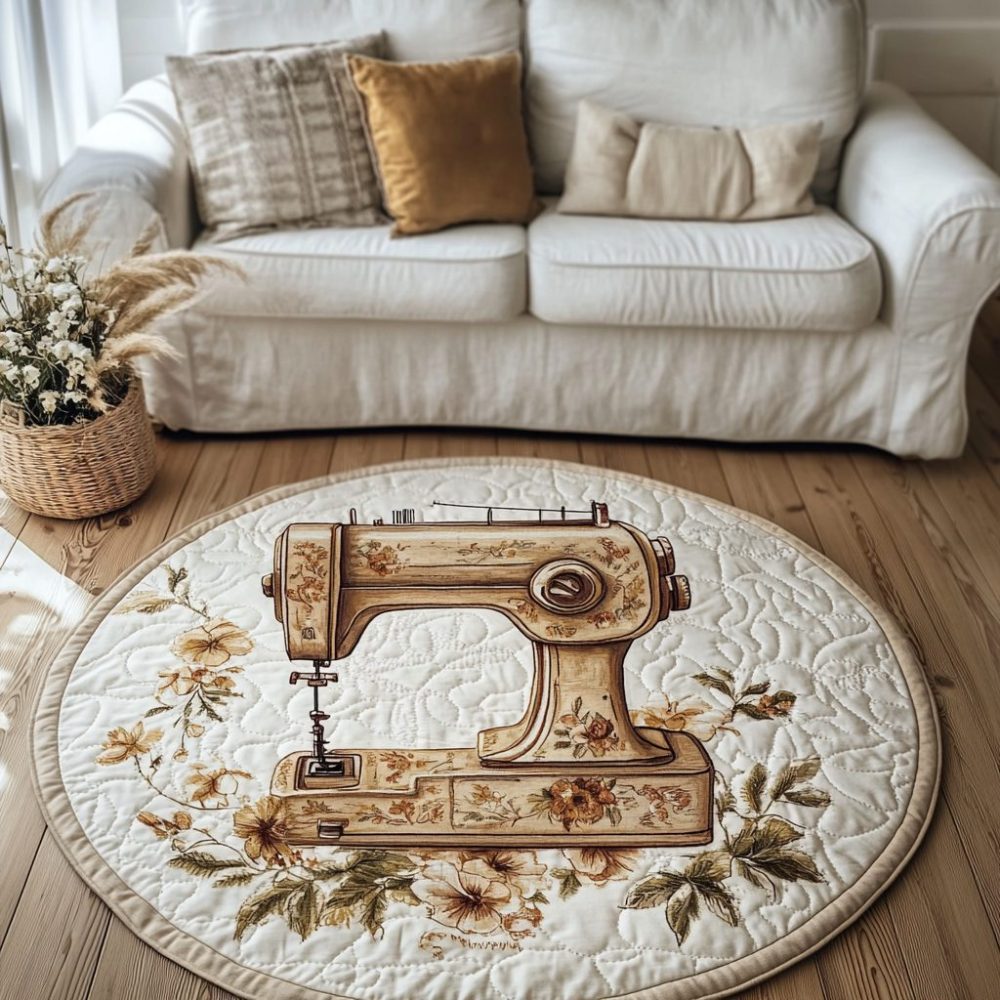 Artistic Sewing Machine Quilted Round Mat