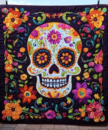 Artistic Sugar Skull Quilted Blanket