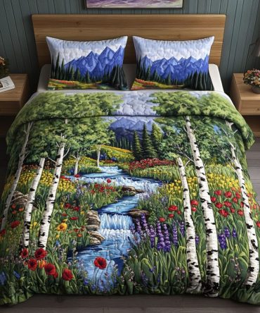 Aspen Wildflowers Path 3-Piece Quilted Bedding Set