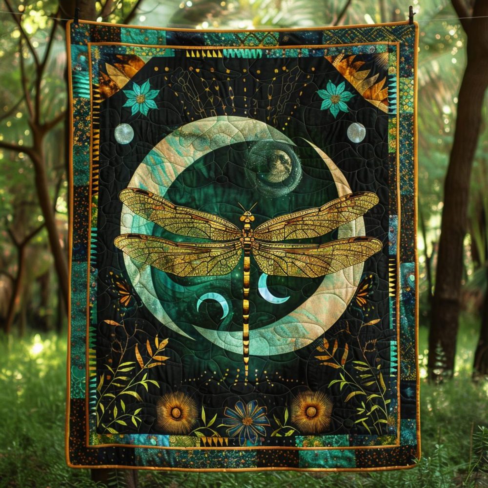 Aurora Spark Dragonfly Quilted Blanket