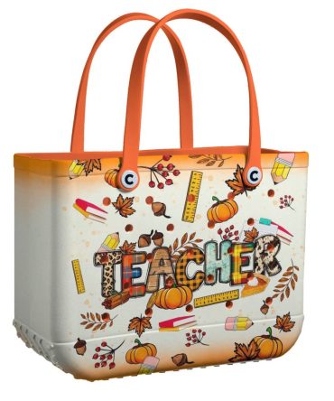 Fall Teacher Tote Bag - Autumn Leaves & School Supplies Design - Perfect Gift For Educators