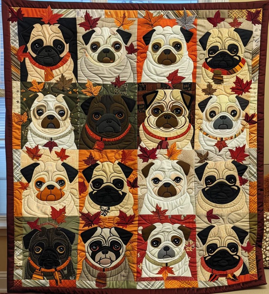 Autumn Pug Quilted Blanket