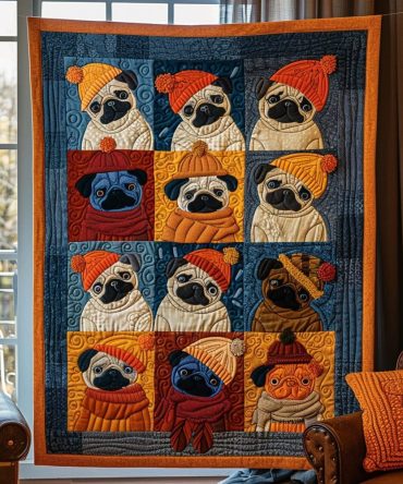 Autumn Pugs Quilted Blanket
