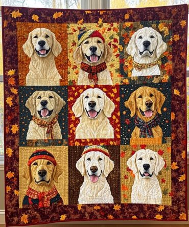 Autumn Retriever Charms Quilted Blanket