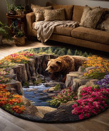 Autumn Bear Quilted Round Mat