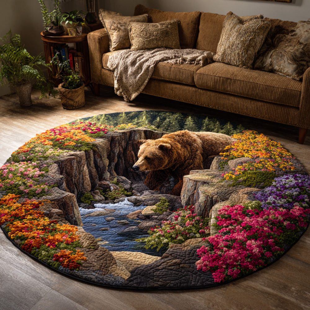 Autumn Bear Quilted Round Mat