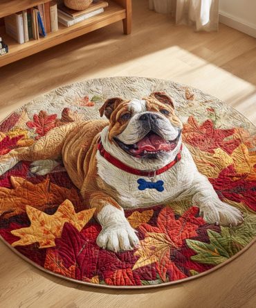 Autumn Bulldog Quilted Round Mat
