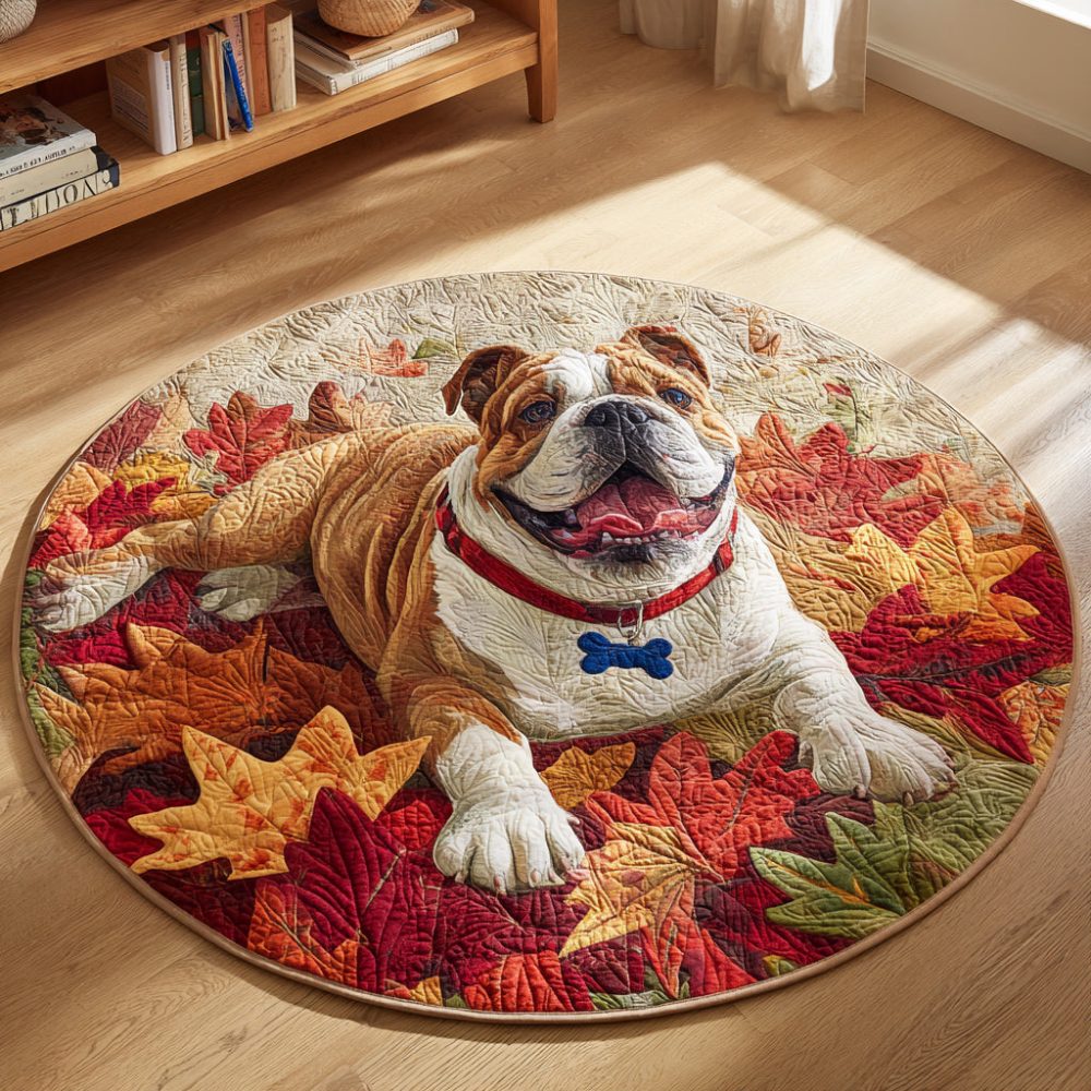 Autumn Bulldog Quilted Round Mat