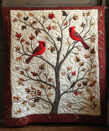 Autumn Cardinal Tree Quilted Blanket