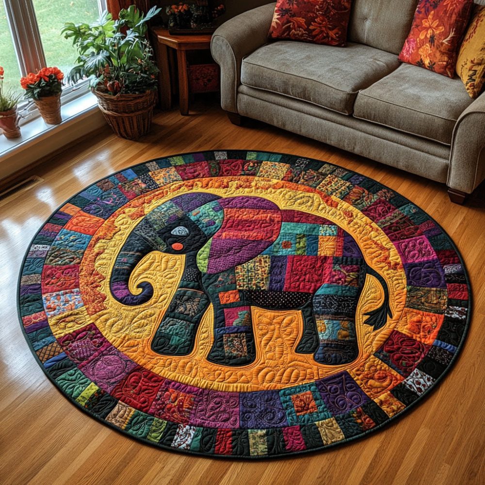 Autumn Elephant Quilted Round Mat