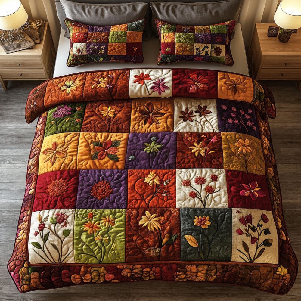 Autumn Floral 3-Piece Quilted Bedding Set