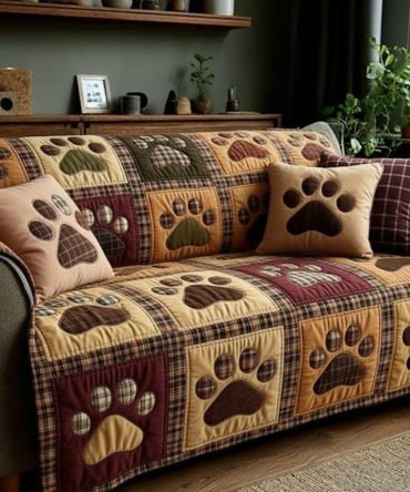 Autumn Harvest Love Paw Quilted Sofa Cover
