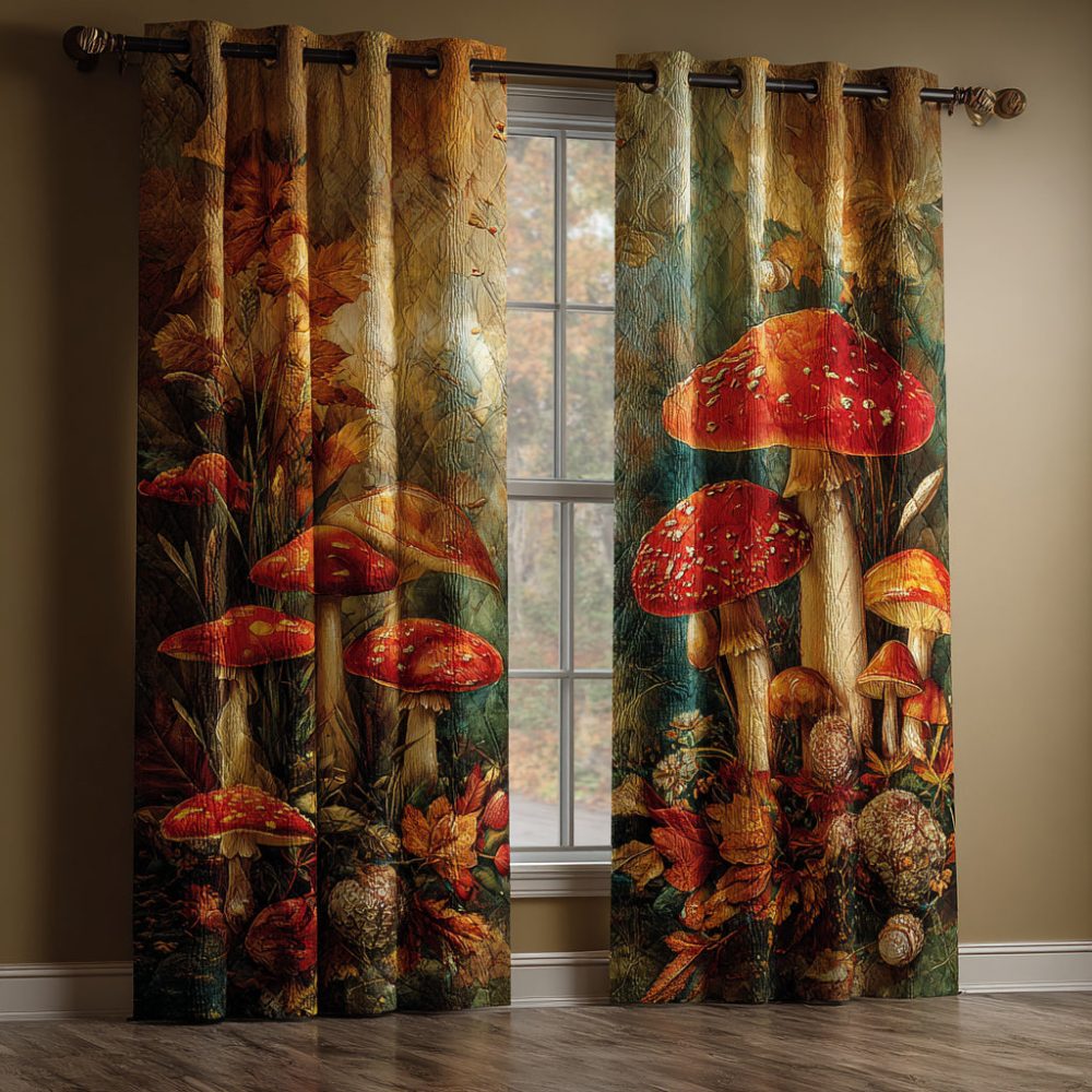 Autumn Mushroom Forest Quilted Curtains