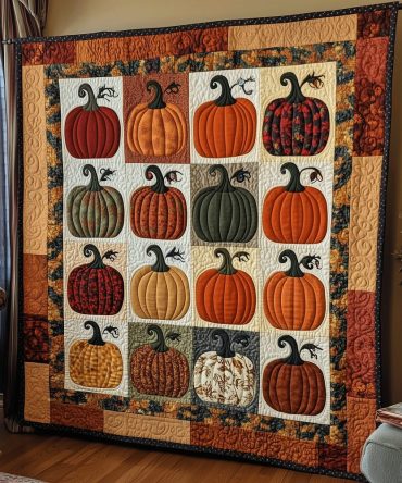 Autumn Pumpkins Quilted Blanket
