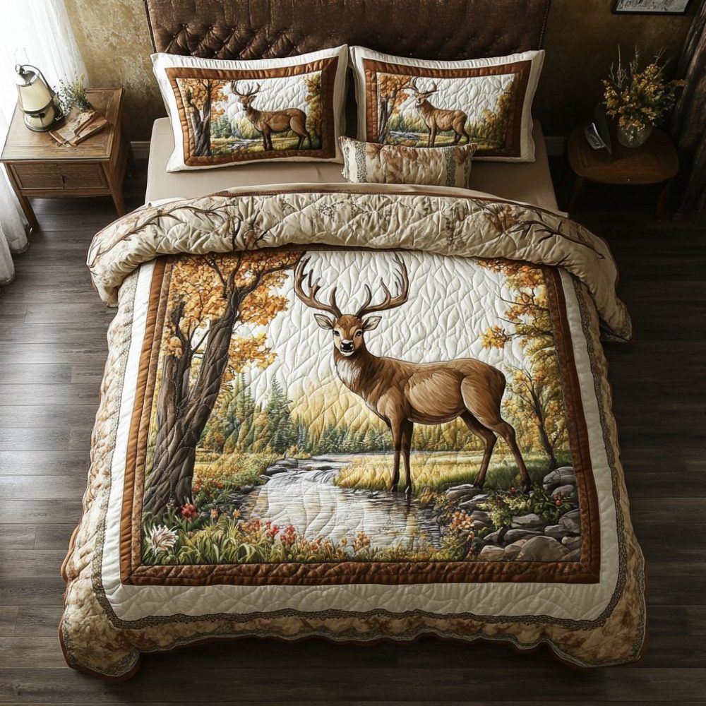 Autumn Stag 3-Piece Quilted Bedding Set